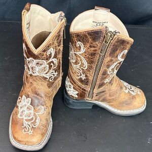 Shyanne Girls Brown Embroidered Western Zip Boots